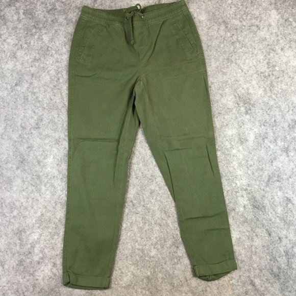 Time Tru Pants 0 2 XS Olive Green Solid Mid Rise Pull On Cuffed Crop Loose Army - Picture 1 of 14